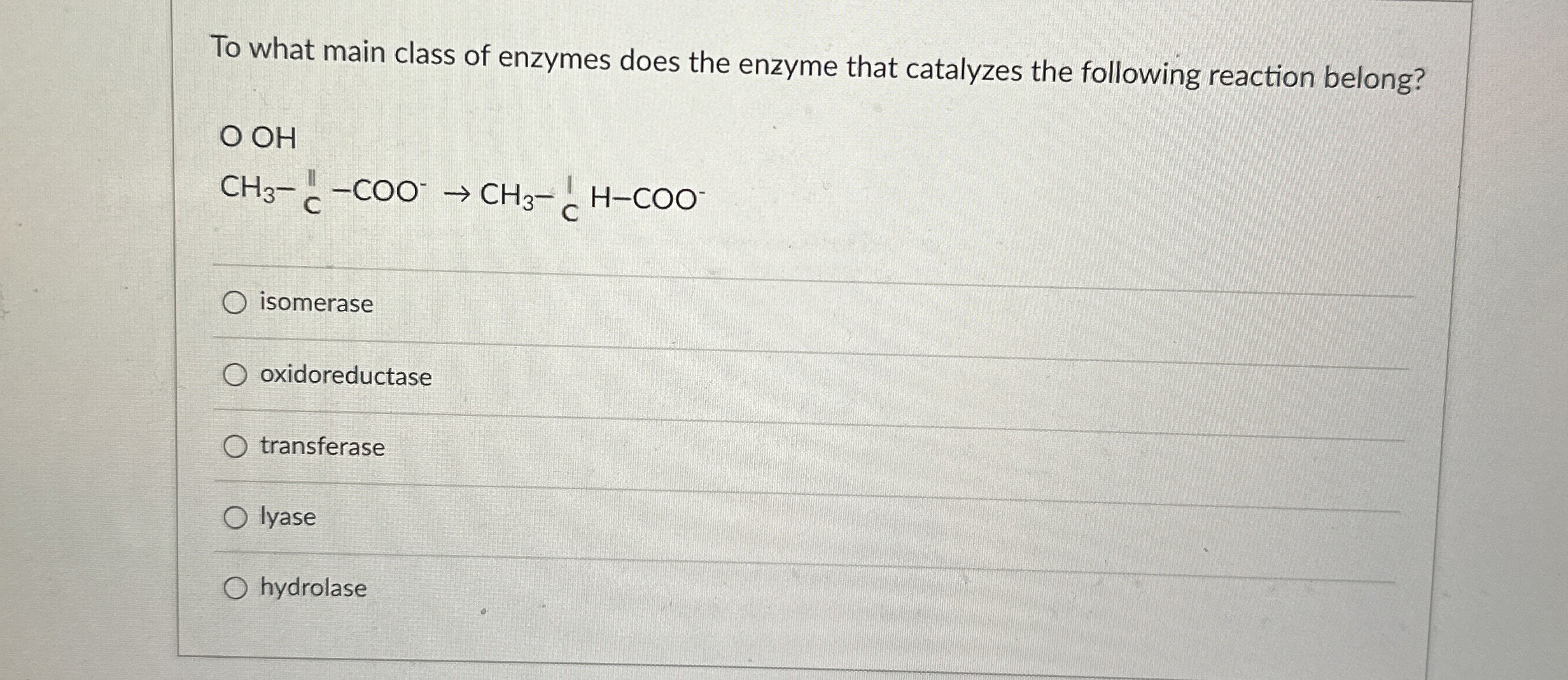 Solved To what main class of enzymes does the enzyme that | Chegg.com