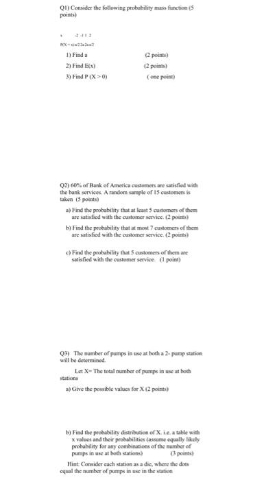 Solved Q1) Consider the following probability mass function | Chegg.com