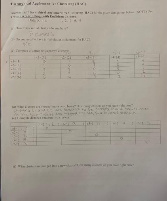 Solved Answer with Hierarchical Agglomerative Clustering | Chegg.com