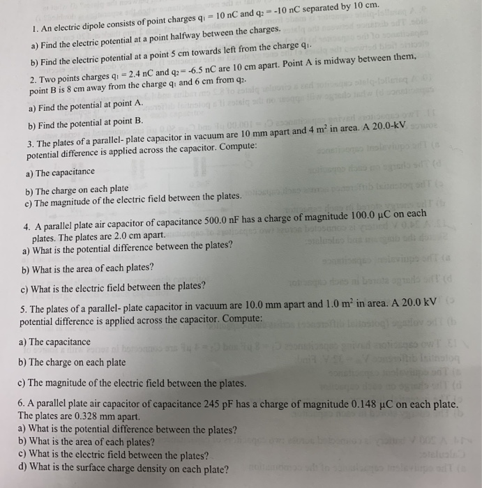Solved 1. An electric dipole consists of point charges q = | Chegg.com