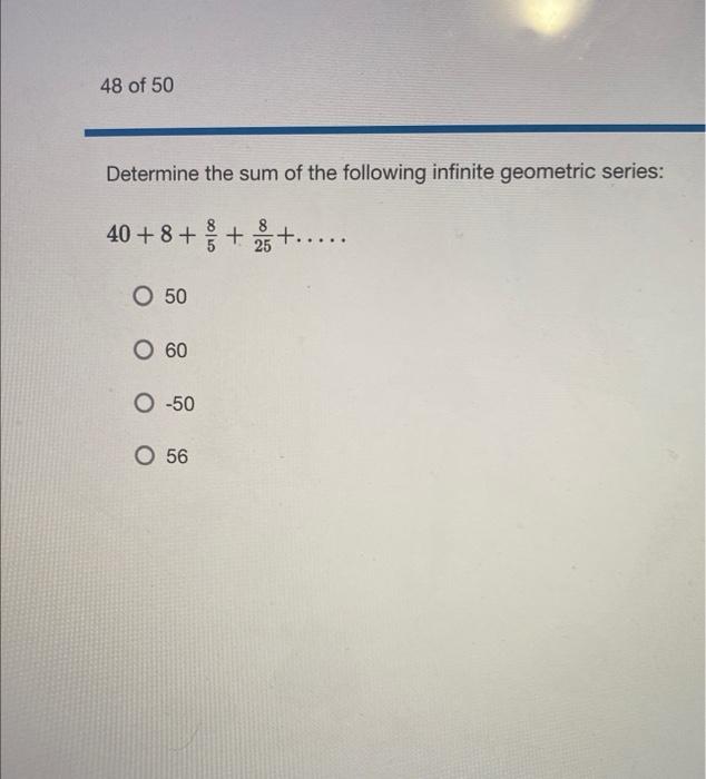 find the sum of the infinite geometric series 18 12 8 ⋯