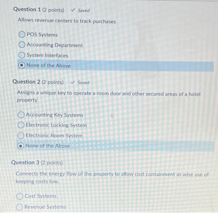 Solved Question 1 (2 points) Saved Allows revenue centers to | Chegg.com
