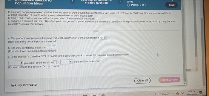 Solved Population Mean created question points O Points: 0 | Chegg.com