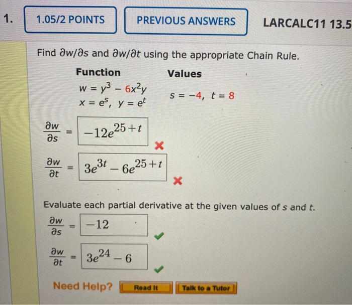 Solved 1 05 2 Points Previous Answers Larcalc11 13 5 Find Chegg Com