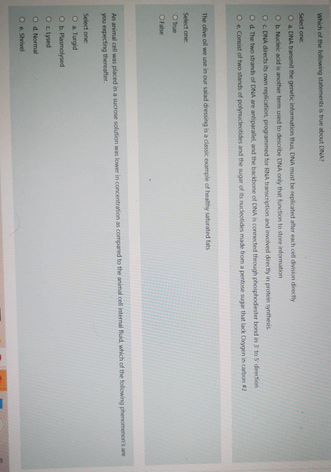 Solved Which of the following statements is true about DNA? | Chegg.com