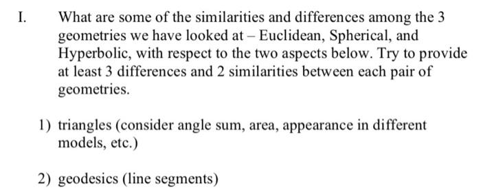 Solved I. What are some of the similarities and differences | Chegg.com