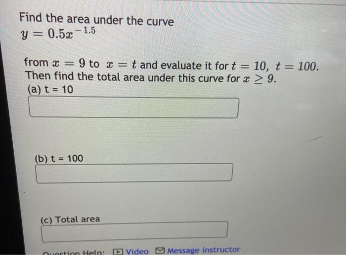 Solved Find the area under the curve y = 0.5x - 1.5 from x = | Chegg.com