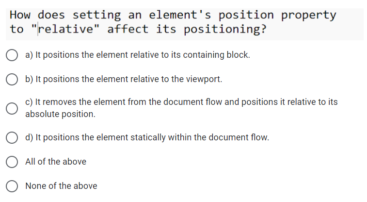 Solved How does setting an element&rsquo;s position propertyto | Chegg.com