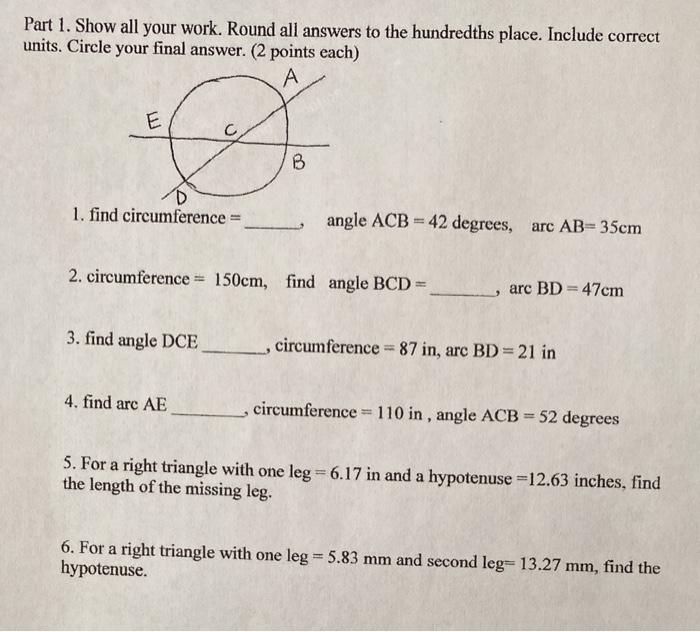 Solved Part 1. Show all your work. Round all answers to the | Chegg.com