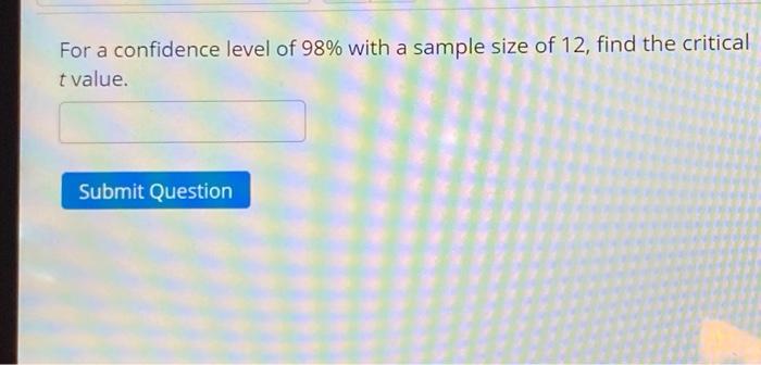 Solved For a confidence level of 98% with a sample size of | Chegg.com