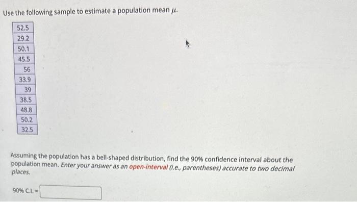 Solved Use The Following Sample To Estimate A Population | Chegg.com