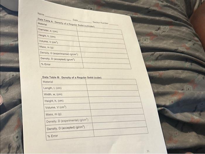 Solved Name Date Data Table A: Density of a Regular Solid | Chegg.com