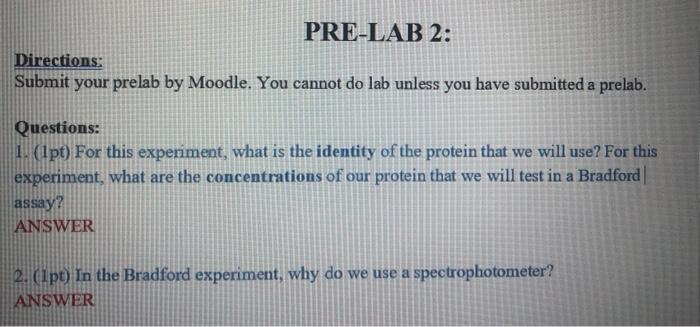 PRE-LAB 2: Directions: Submit your prelab by Moodle. | Chegg.com