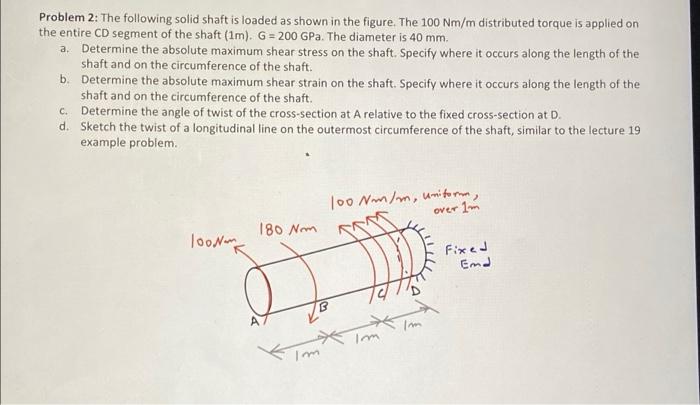 Solved Problem 2: The following solid shaft is loaded as | Chegg.com