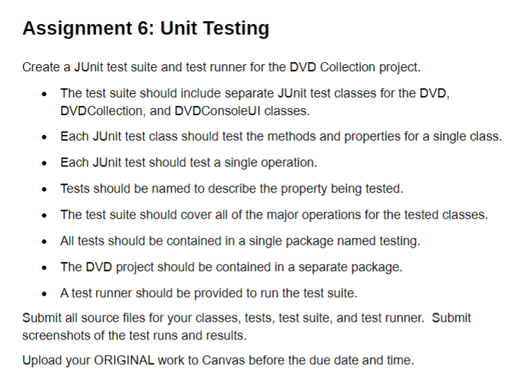 Solved Create a JUnit test suite and test runner for the DVD | Chegg.com image.
