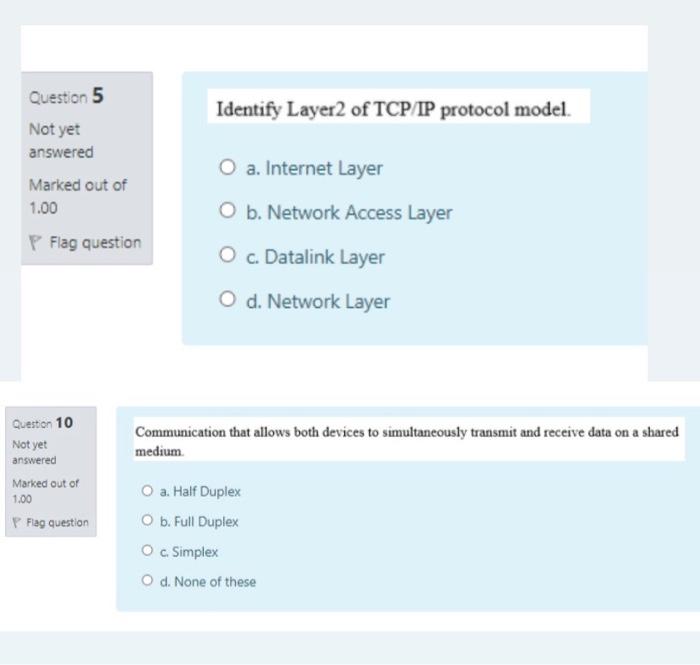 Solved Identify Layer2 of TCP/IP protocol model. Question 5 | Chegg.com