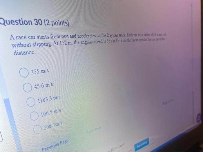 Solved Question 30 2 Points A Race Car Starts From Rest Chegg Com