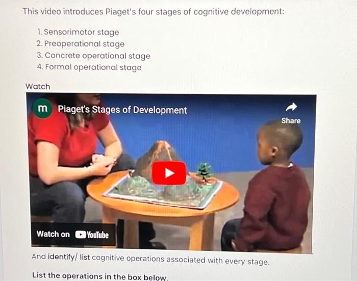 This video introduces Piaget s four stages of Chegg