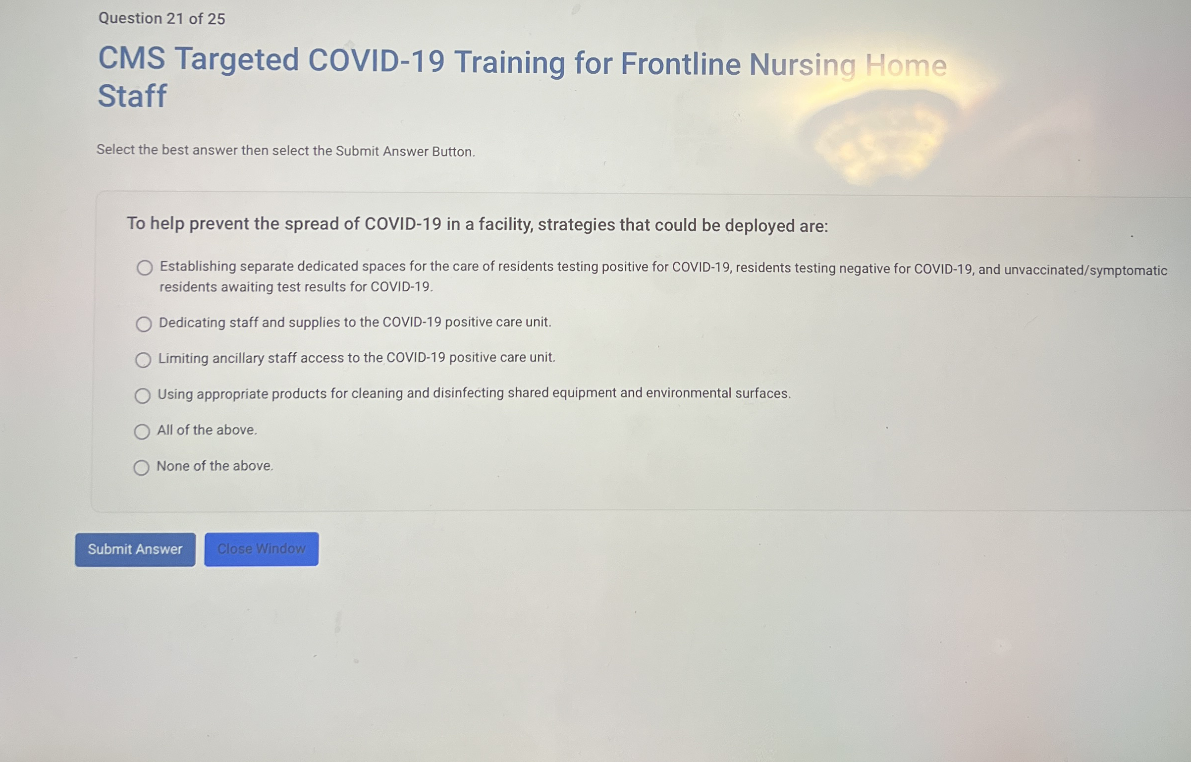 Solved Question 21 ﻿of 25CMS Targeted COVID-19 ﻿Training for | Chegg.com