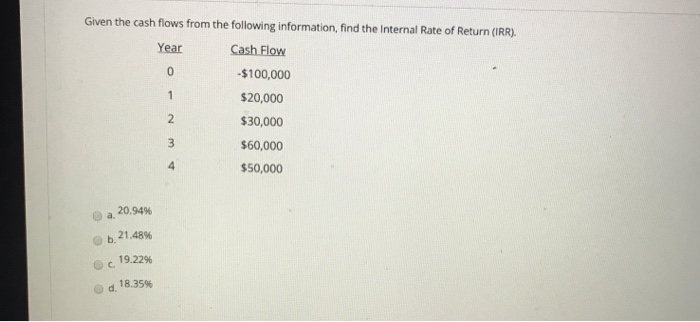 Solved Given The Cash Flows From The Following Information, | Chegg.com