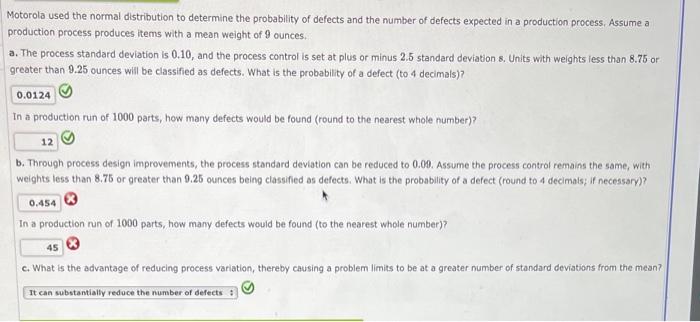 Solved Motorola Used The Normal Distribution To Determine | Chegg.com