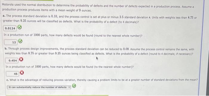 Solved Motorola Used The Normal Distribution To Determine Chegg