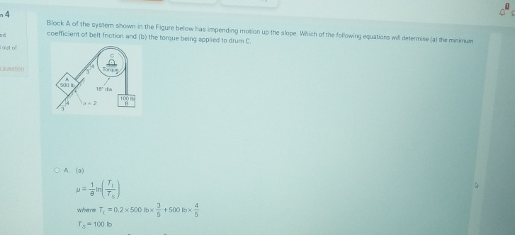Solved Block A ﻿of the system shown in the Figure below has | Chegg.com