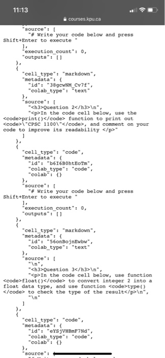 Solved 11:13 courses.kpu.ca "cell_type": "markdown", | Chegg.com