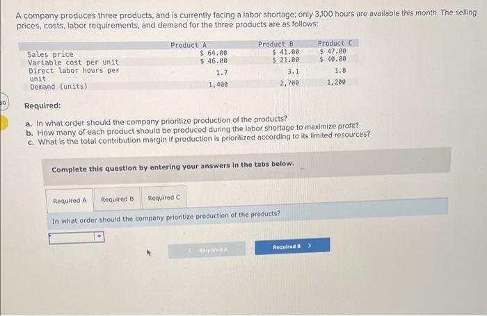 Solved A Company Produces Three Products, And Is Currently | Chegg.com