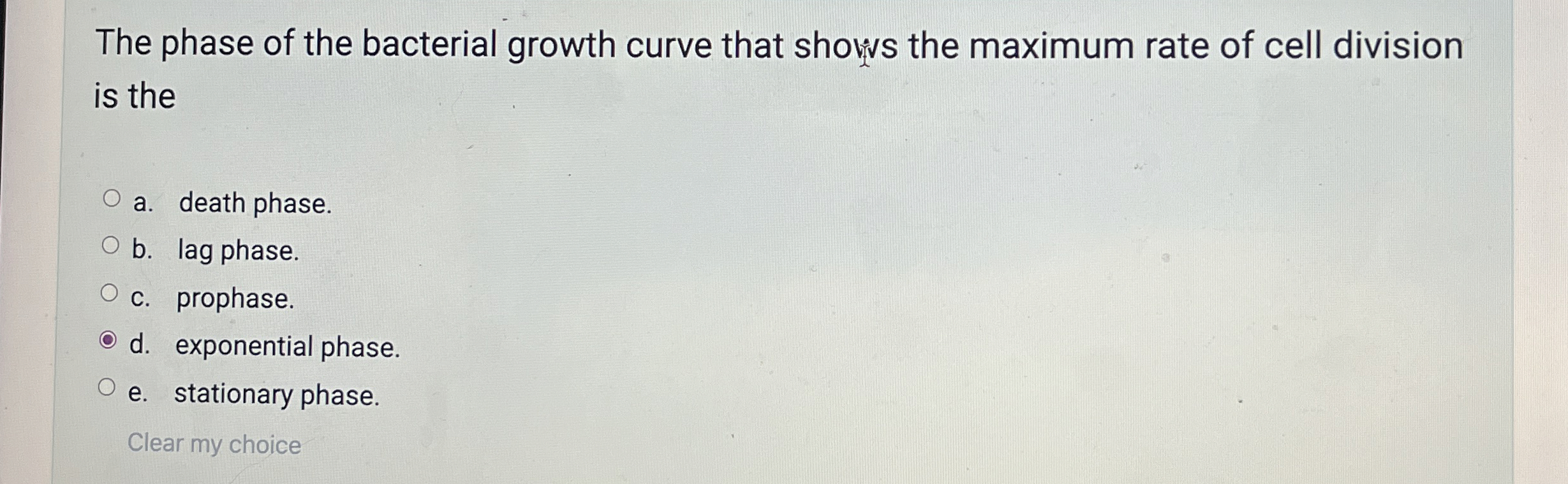 Solved The phase of the bacterial growth curve that shows | Chegg.com