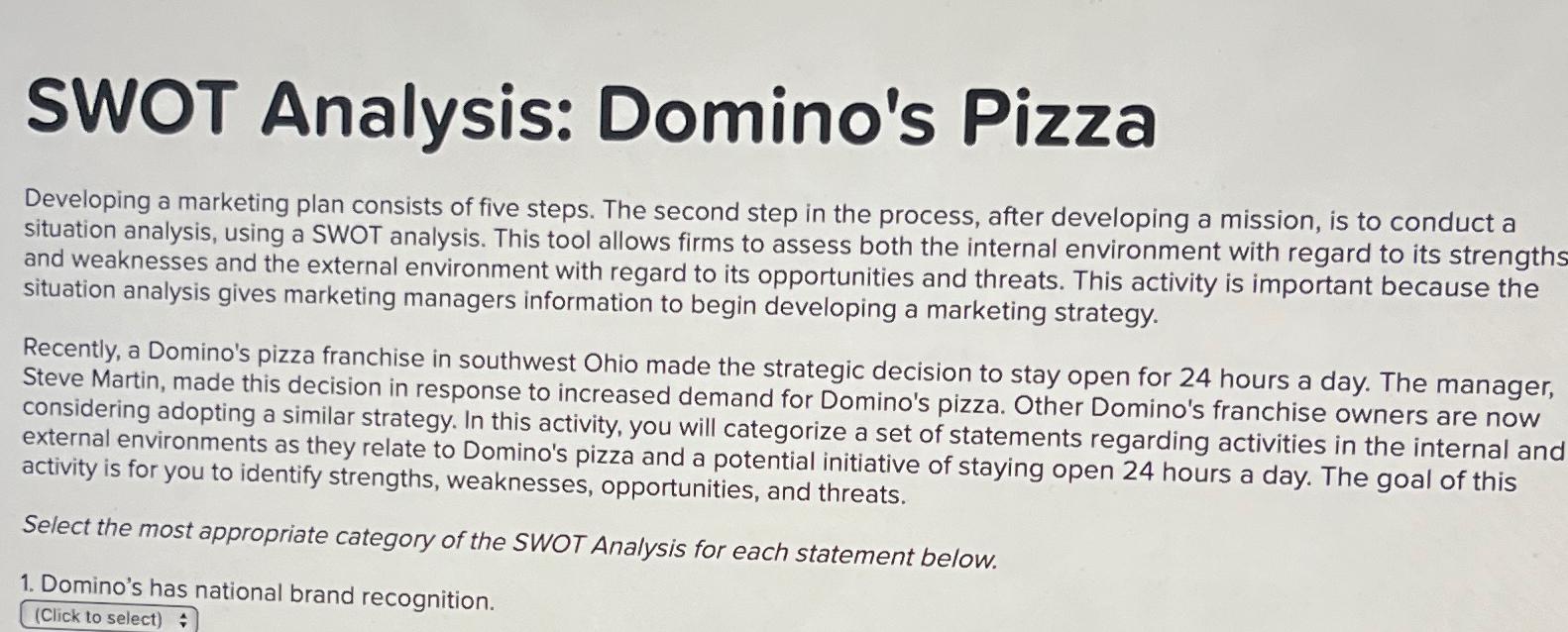 Solved SWOT Analysis: Domino's Pizza | Chegg.com