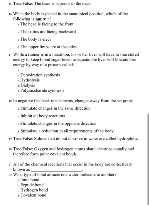 Solved 15. True/False: The head is superior to the neck. 16. | Chegg.com