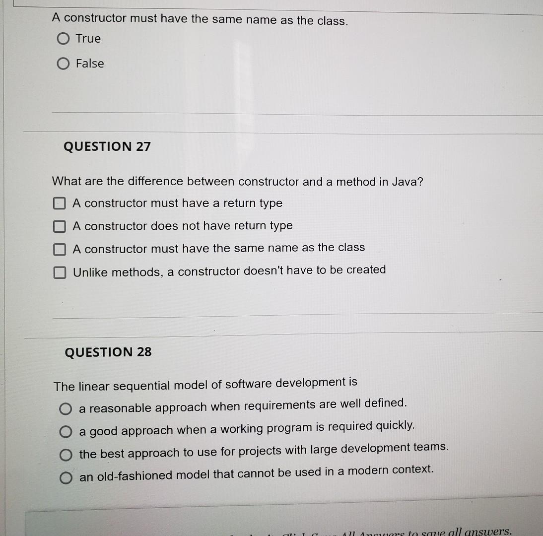 Solved A constructor must have the same name as the class. O | Chegg.com