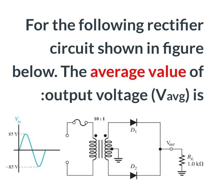 Solved For the following rectifier circuit shown in figure | Chegg.com