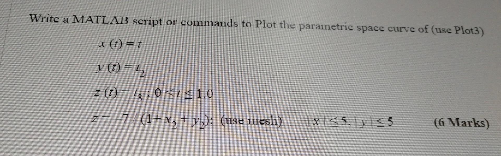 Solved Write a MATLAB script or commands to Plot the | Chegg.com