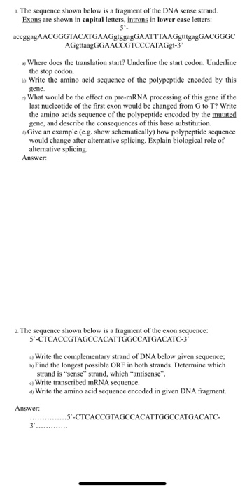 Solved 1. The sequence shown below is a fragment of the DNA | Chegg.com