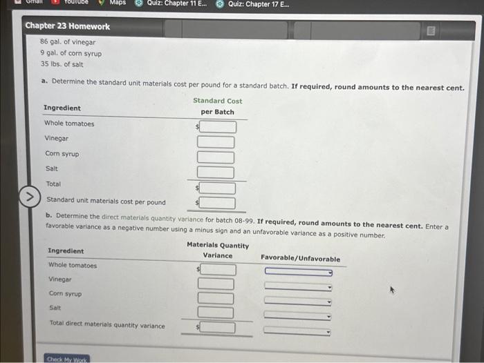Solved Standard Product Cost, Direct Materials Variance H.J.