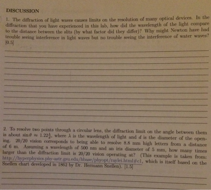 Solved DISCUSSION 1. The diffraction of light waves causes | Chegg.com