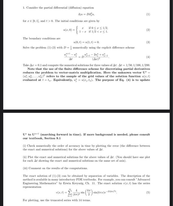 Solved 1. Consider the partial differential (diffusion) | Chegg.com