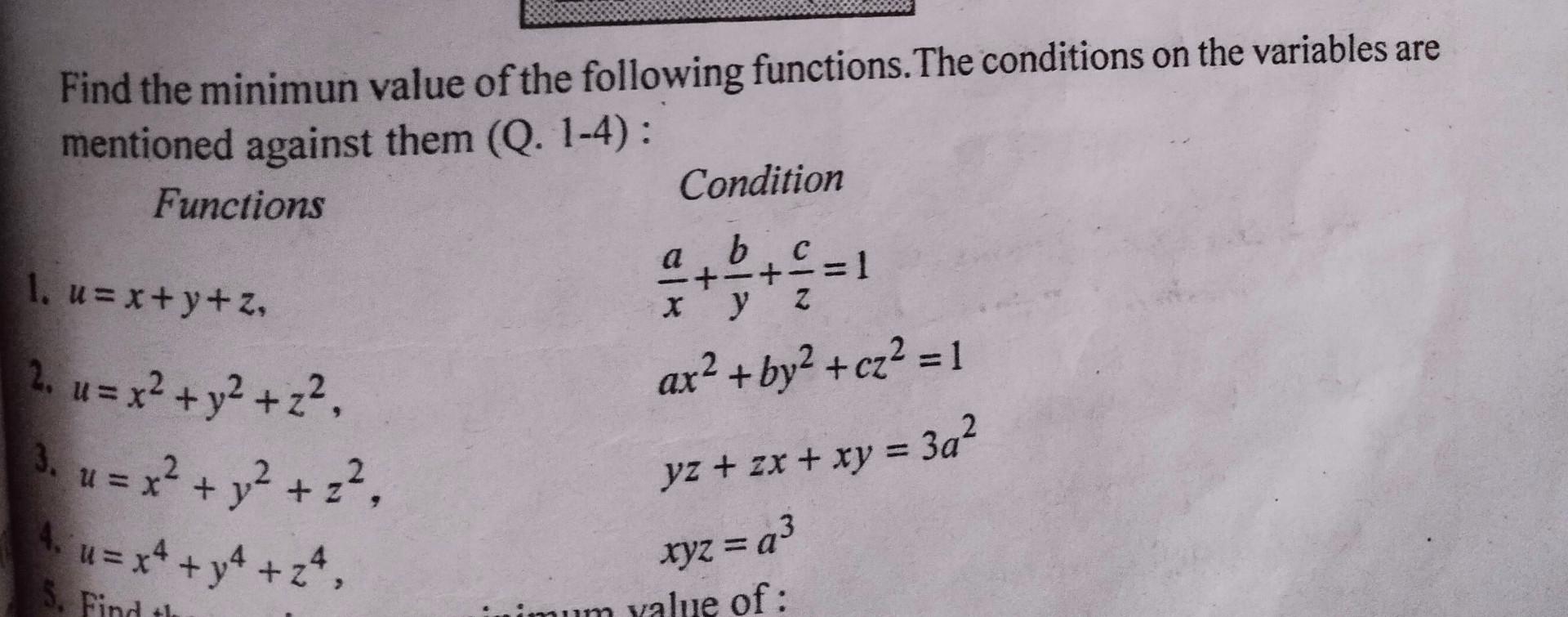 Solved Find the minimun value of the following functions. | Chegg.com
