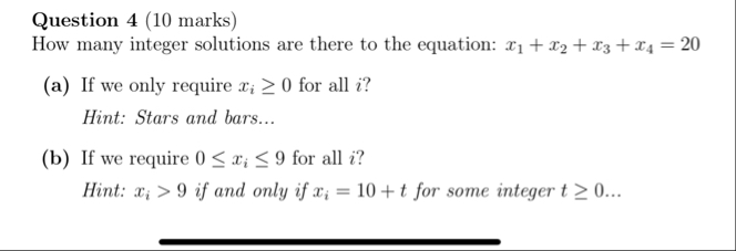 Solved Question 4 (10 ﻿marks)How many integer solutions are | Chegg.com