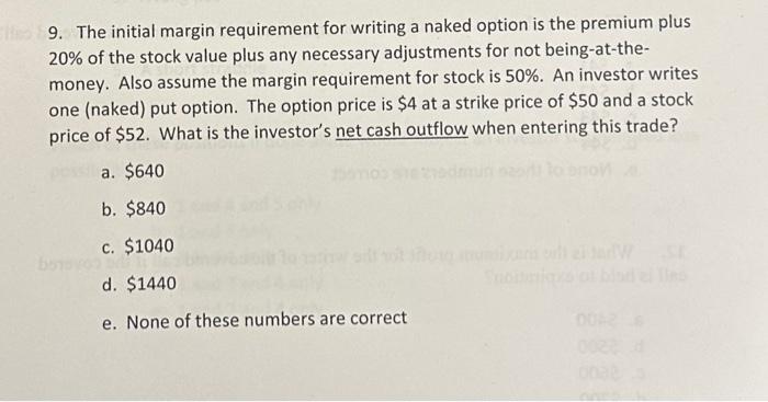 Solved The Initial Margin Requirement For Writing A Naked Chegg Com