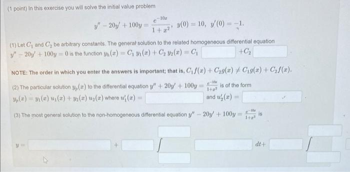 Solved differential equations Please clearly answer each | Chegg.com