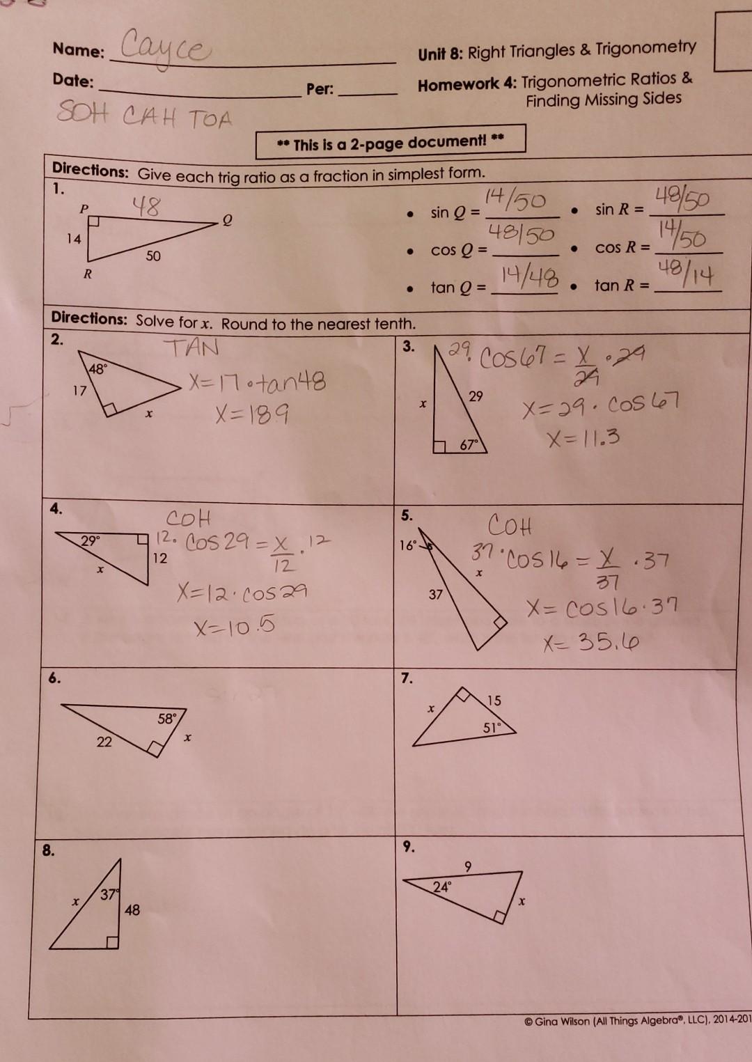 Gina Wilson All Things Algebra Answers Practice Interior And Exterior