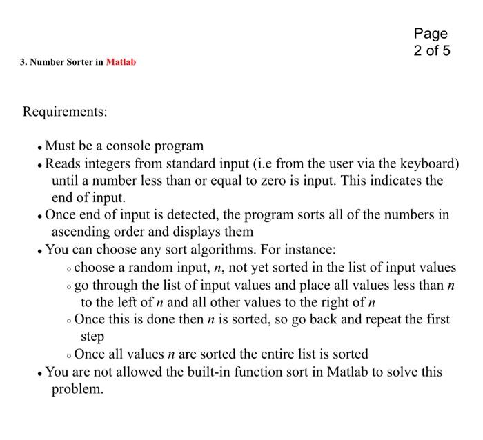 Solved 3 number sorter in matlab requirements must be a chegg