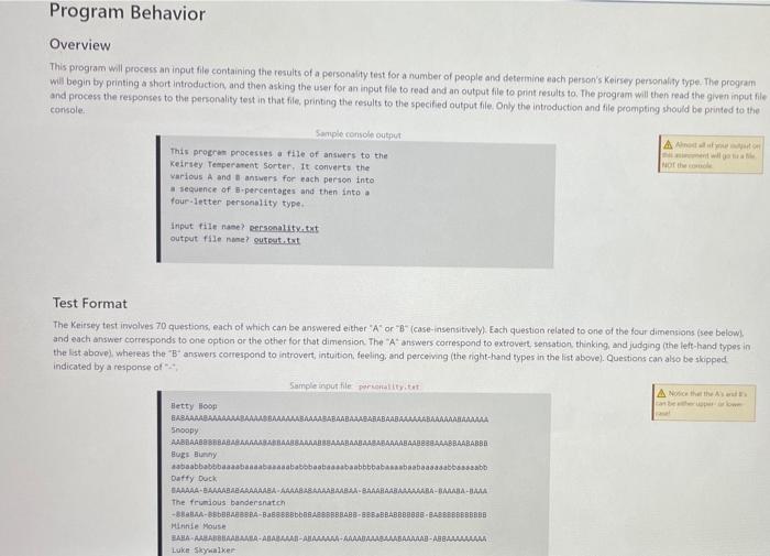 Solved Program Behavior Overview This program will process | Chegg.com