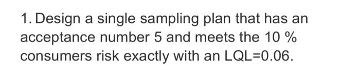 Solved 1. Design a single sampling plan that has an | Chegg.com