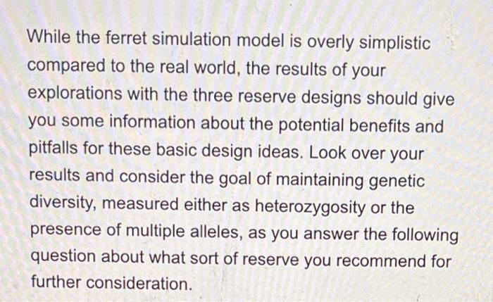 In SimText, you will observe ferret populations in | Chegg.com