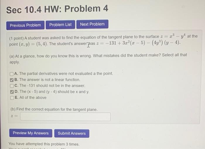Solved Sec 10.4 HW: Problem 4 Previous Problem Problem List | Chegg.com