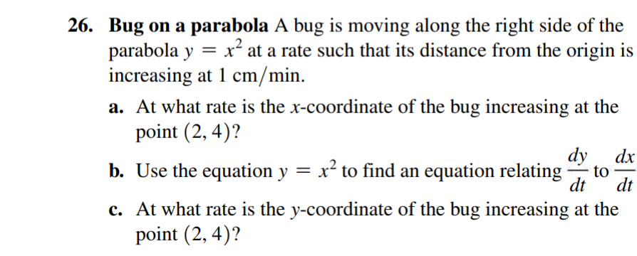 Solved Bug on a parabola A bug is moving along the right | Chegg.com